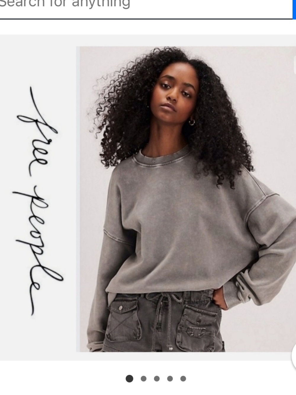 Free People Light Falling Forward Gray Washed Destroyed Sweatshirt